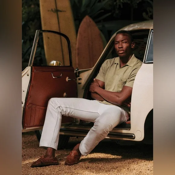 SOLD! Buck Mason Italian Slub Linen Knit Patch Pocket Polo Short Sleeves L - Picture 2 of 9